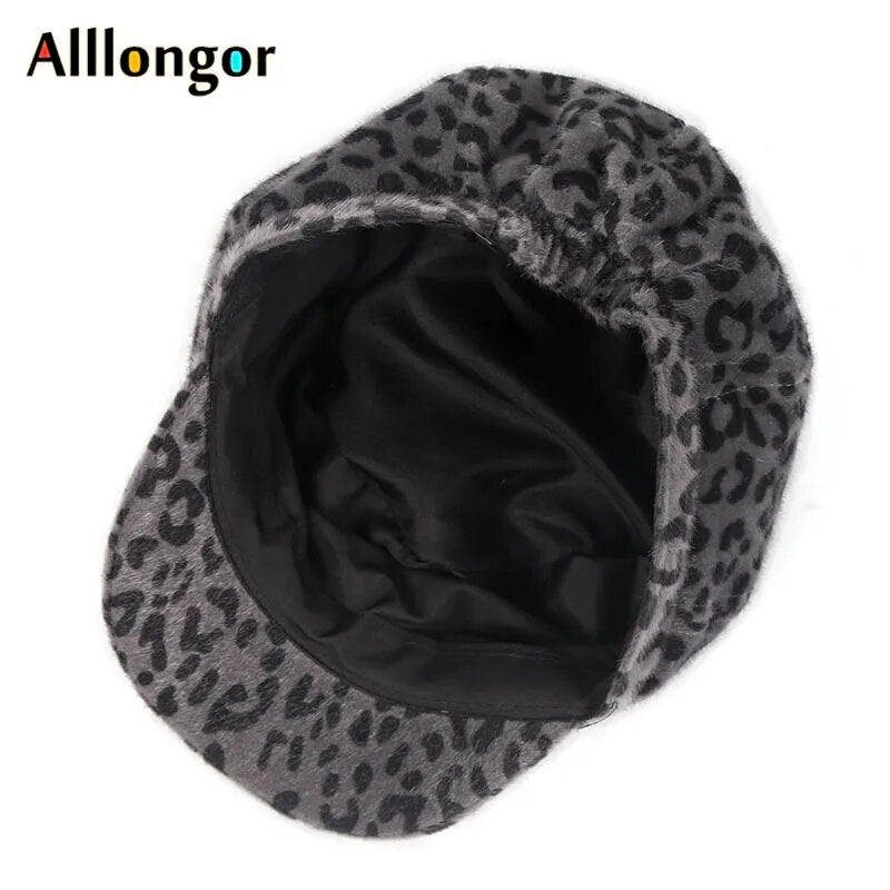 Leopard Print Newsboy Cap & Beret