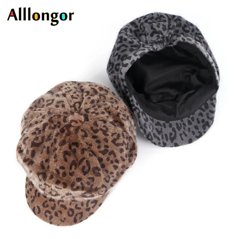 Leopard Print Newsboy Cap & Beret