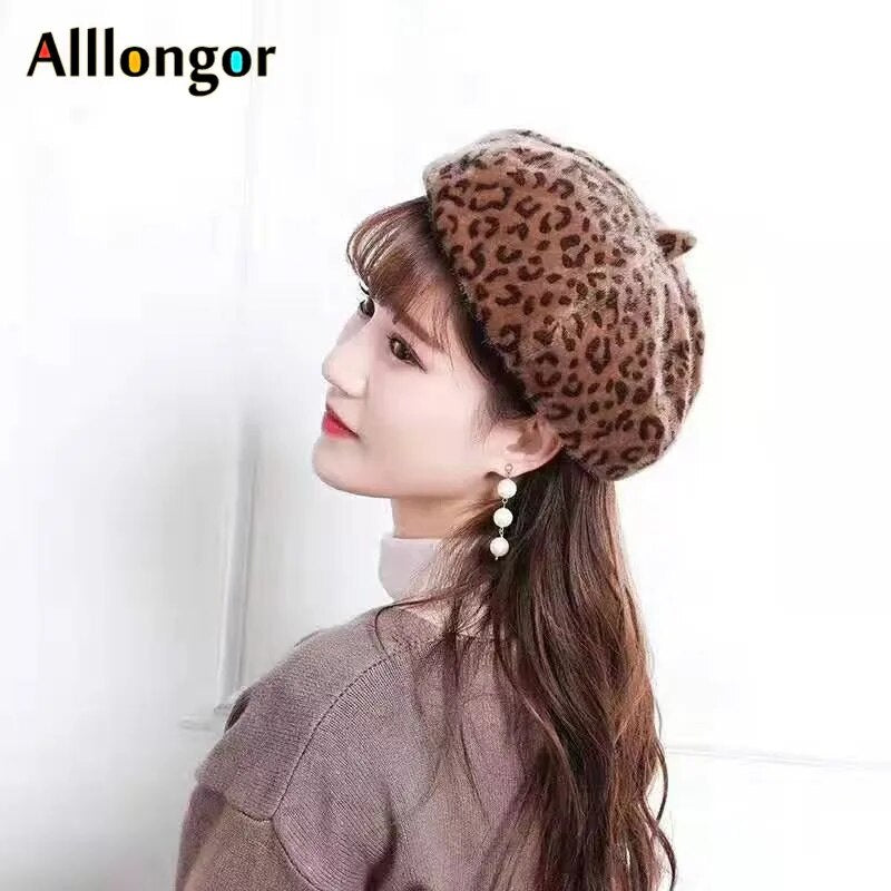 Leopard Print Newsboy Cap & Beret