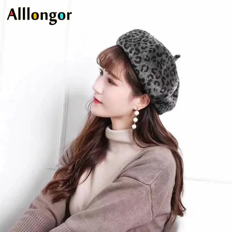 Leopard Print Newsboy Cap & Beret