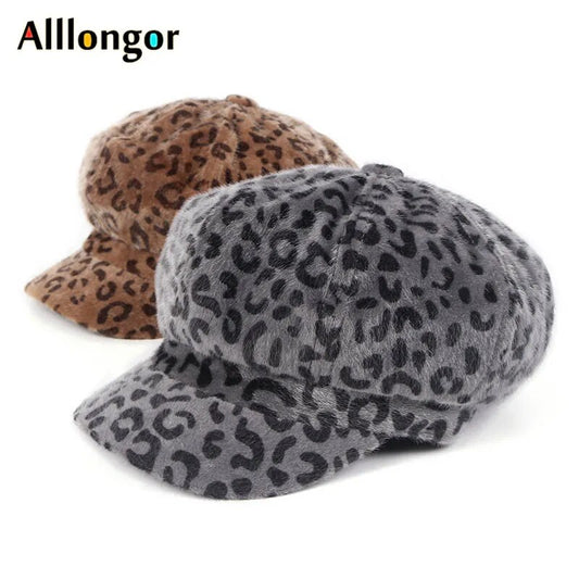 Leopard Print Newsboy Cap & Beret