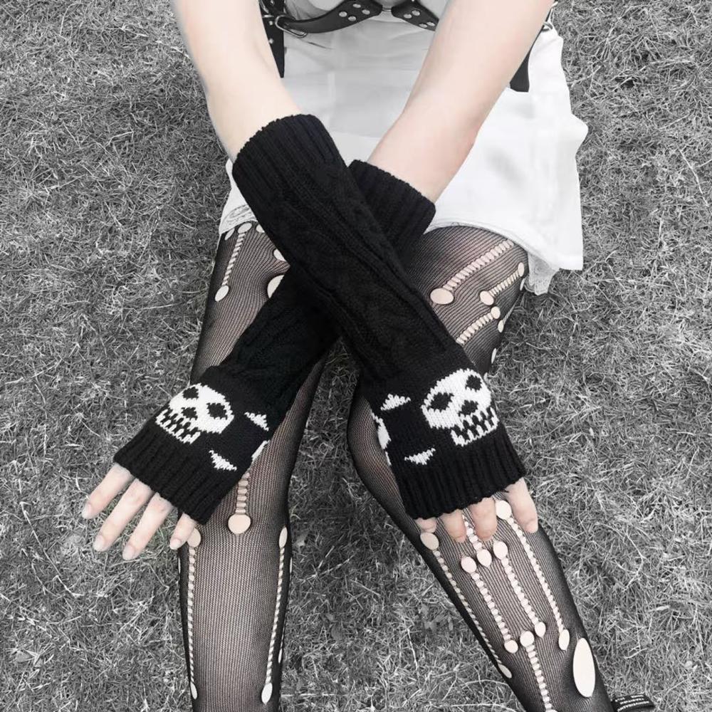 Skull Fingerless Gloves