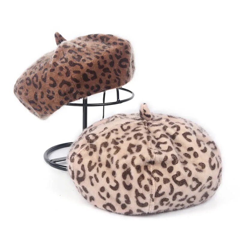Leopard Print Newsboy Cap & Beret