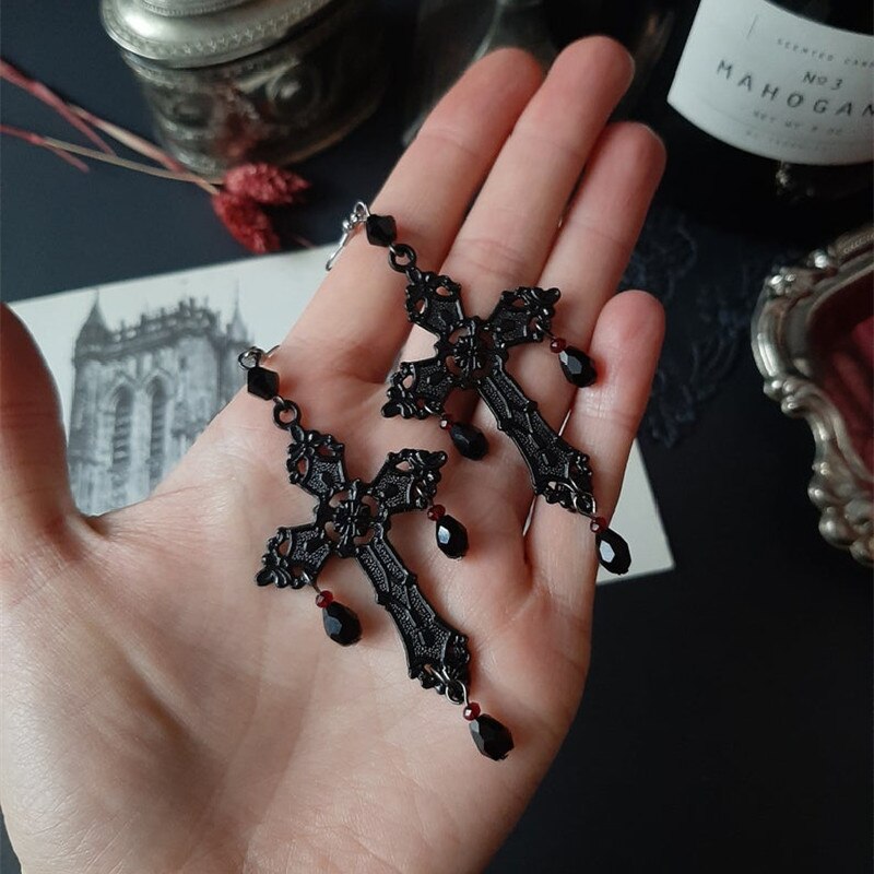 Black Cross Earrings