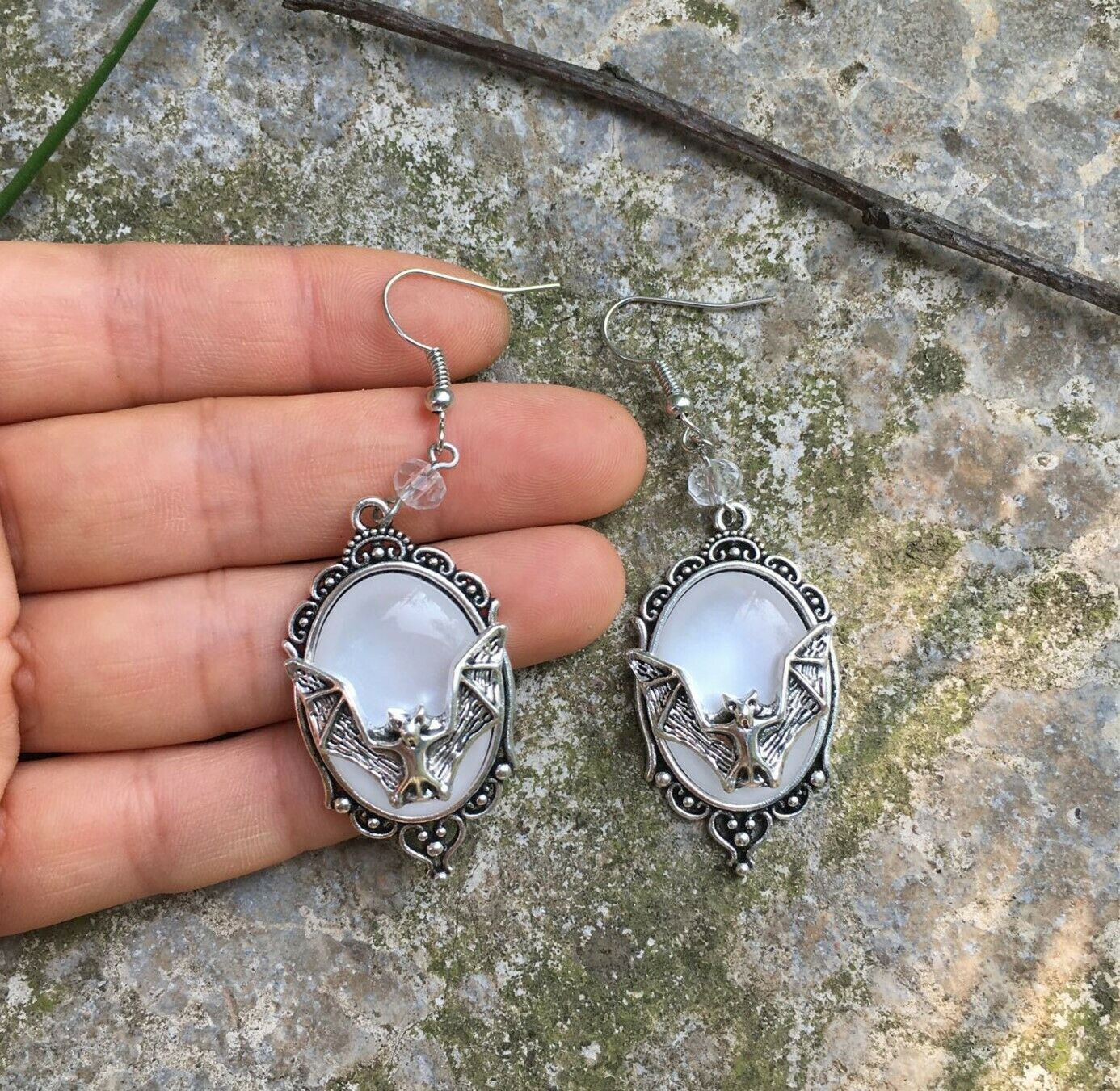 Bat Cameo Earrings