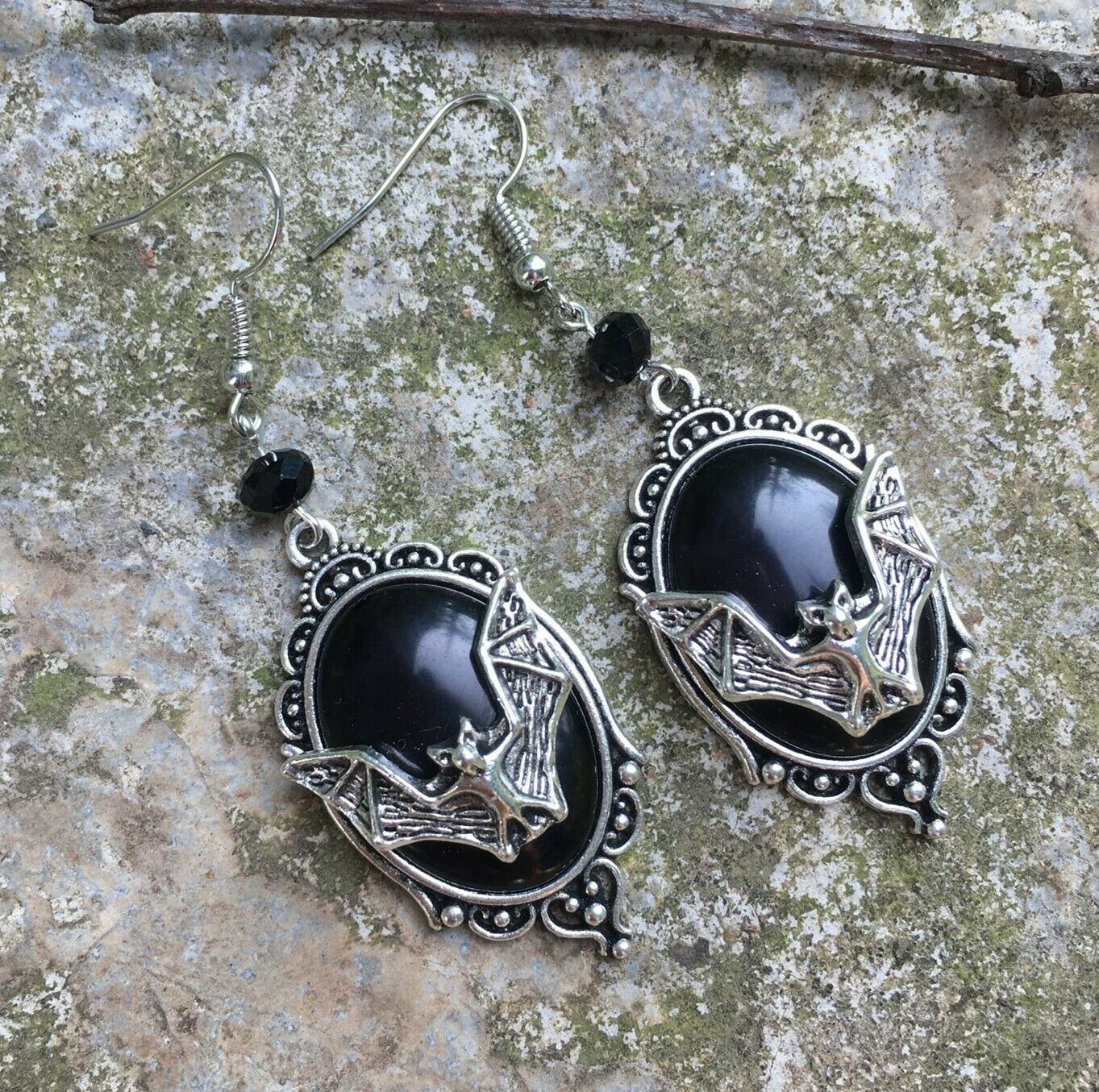 Bat Cameo Earrings
