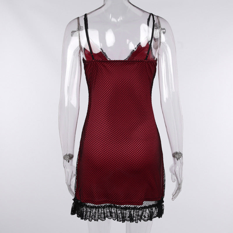 Red Mesh Mini Dress
