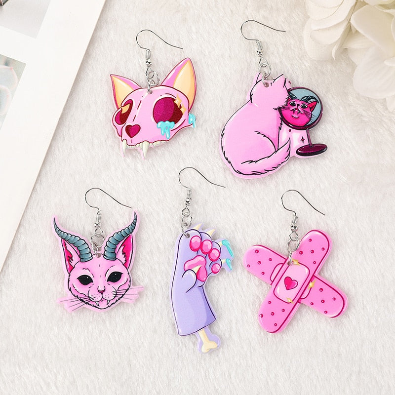 Pastel Goth Cat Earrings