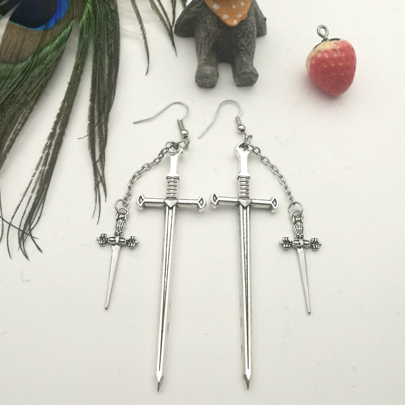 Sword Moon Dangle Earrings
