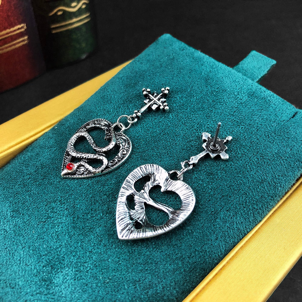 Silver Heart Snake Earrings