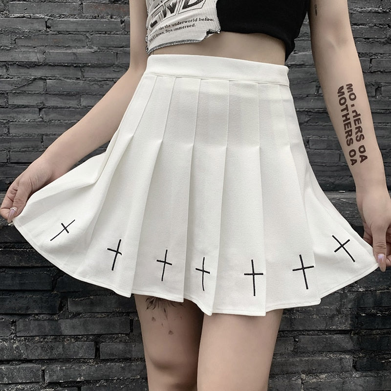 Cross Decal Pleated Skirt