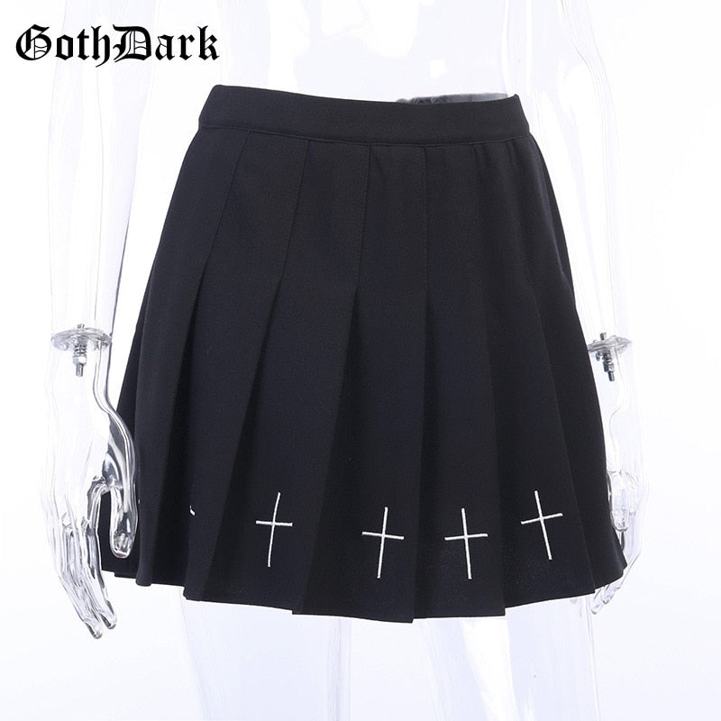 Cross Decal Pleated Skirt