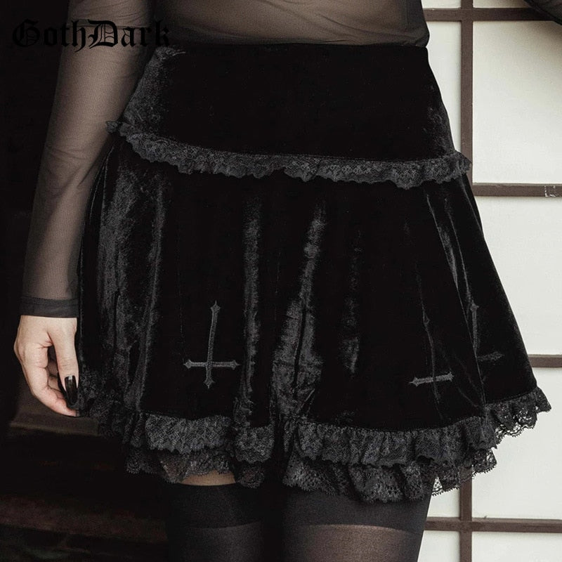 Cross Velvet Ruffled Mini Skirt