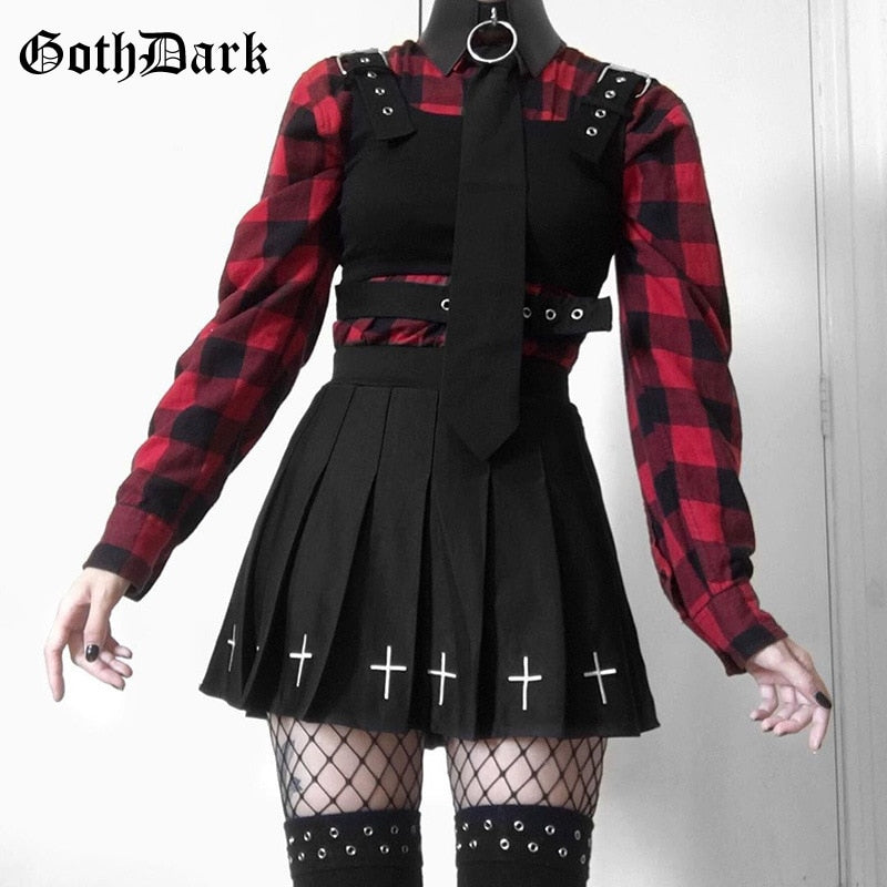Cross Decal Pleated Skirt