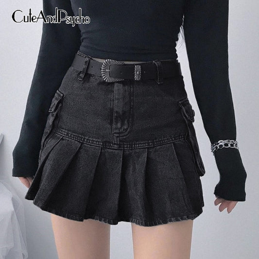 Pleated Denim Skirt