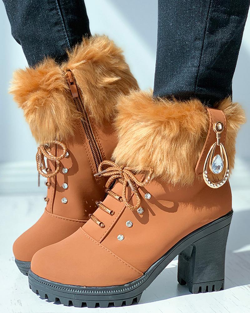 Fur Cuff Heeled Ankle Booties