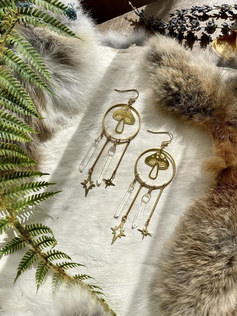 Gold Mushroom Earrings
