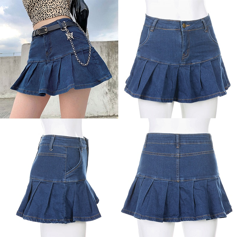 Pleated Denim Skirt