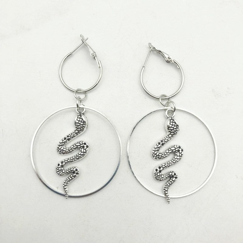 Silver Plates Snake Hoop Dangle Earrings