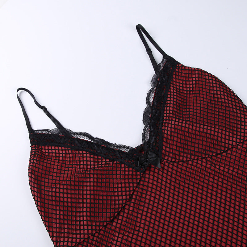 Red Mesh Mini Dress
