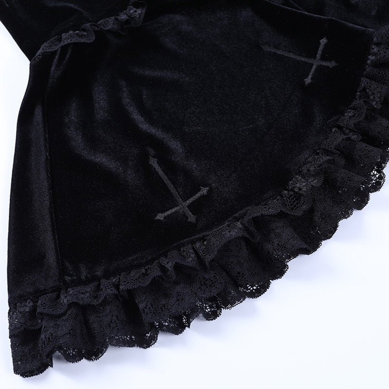 Cross Velvet Ruffled Mini Skirt