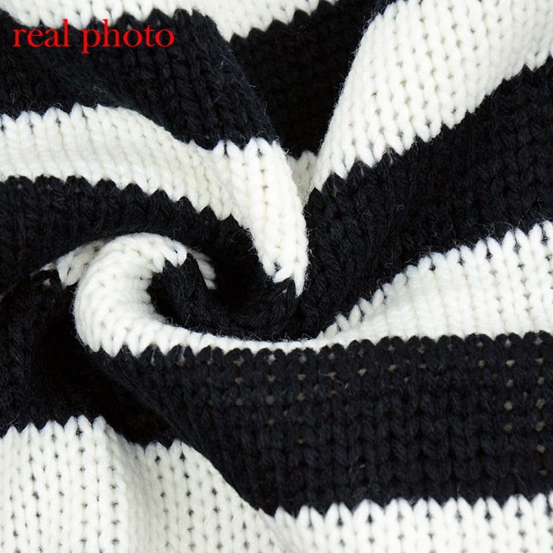 Black and White Striped Cropped Sweater