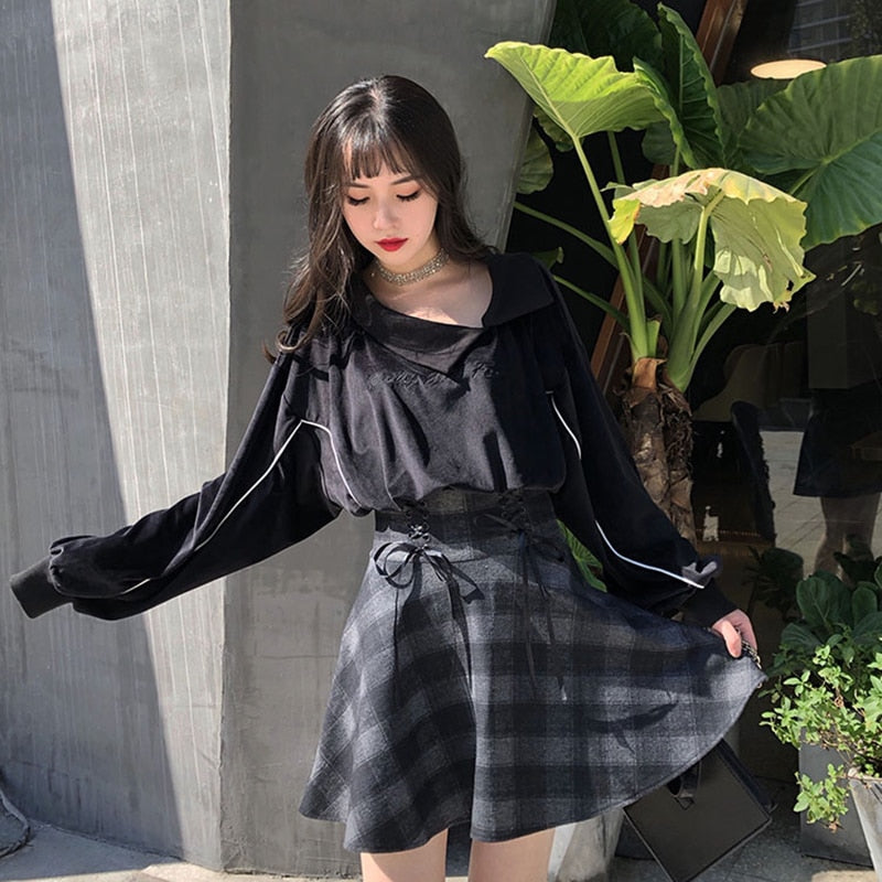 Gray Plaid Circle Skirt