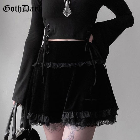 Cross Velvet Ruffled Mini Skirt