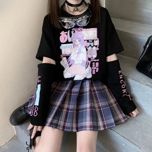 Graphic Anime T Shirt with Arm Covers