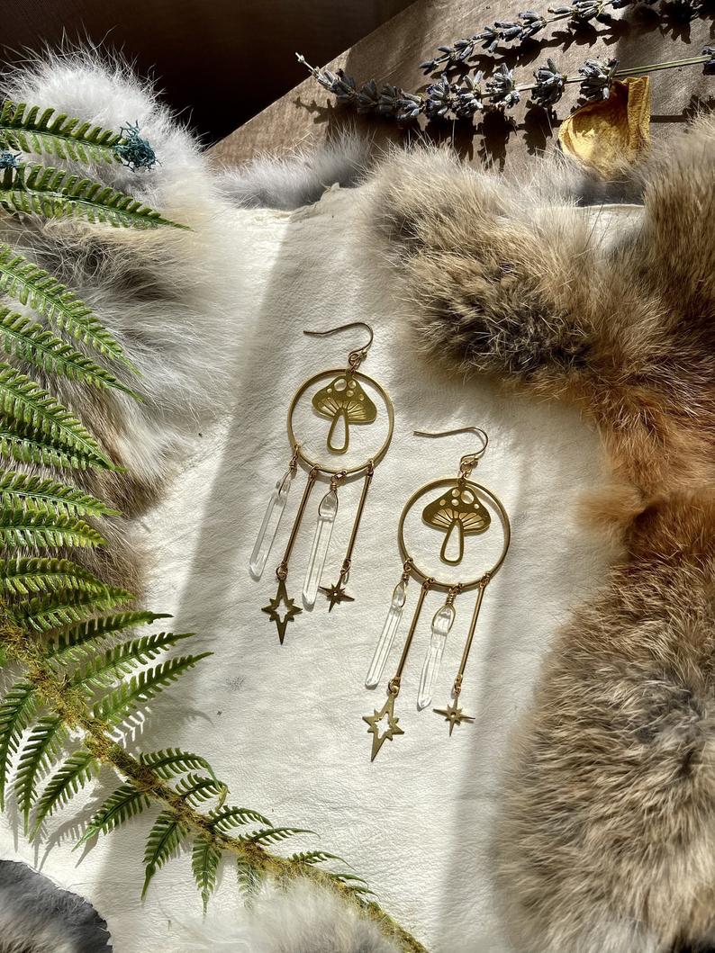 Gold Mushroom Earrings