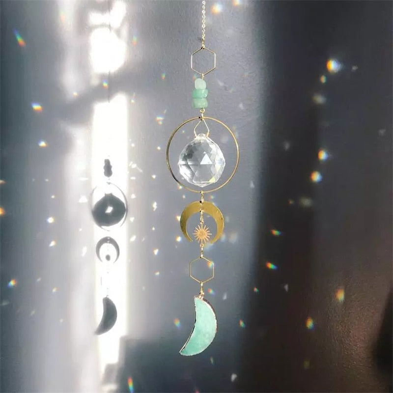 Gold Crystal Moon Suncatcher