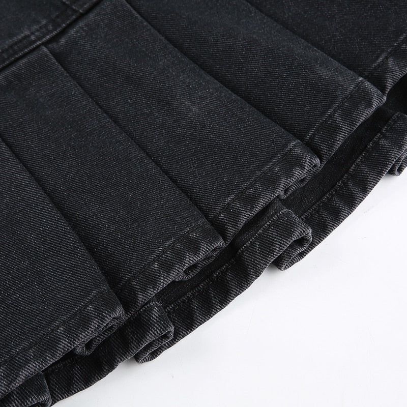 Pleated Denim Skirt