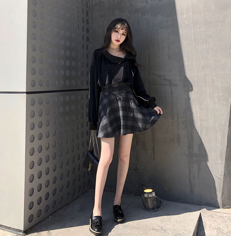 Gray Plaid Circle Skirt