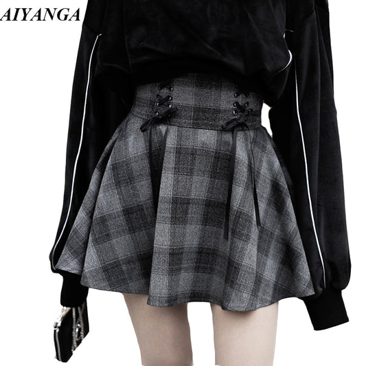Gray Plaid Circle Skirt