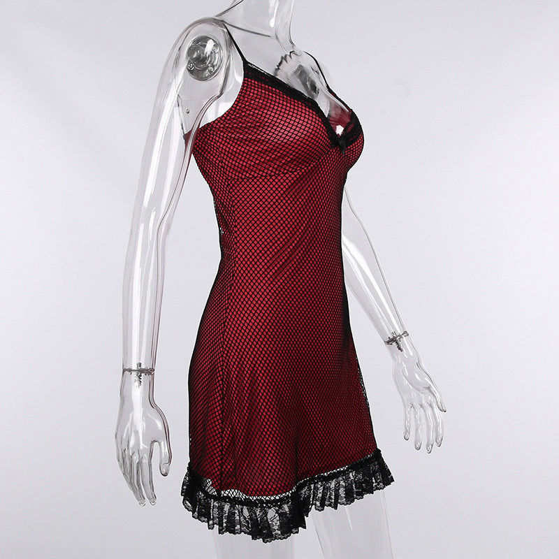 Red Mesh Mini Dress