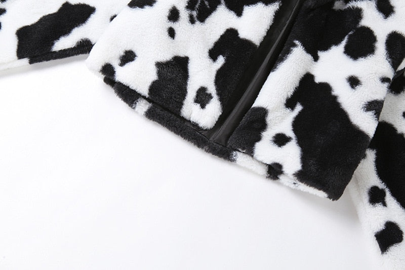 Faux Fur Jacket Cow Print