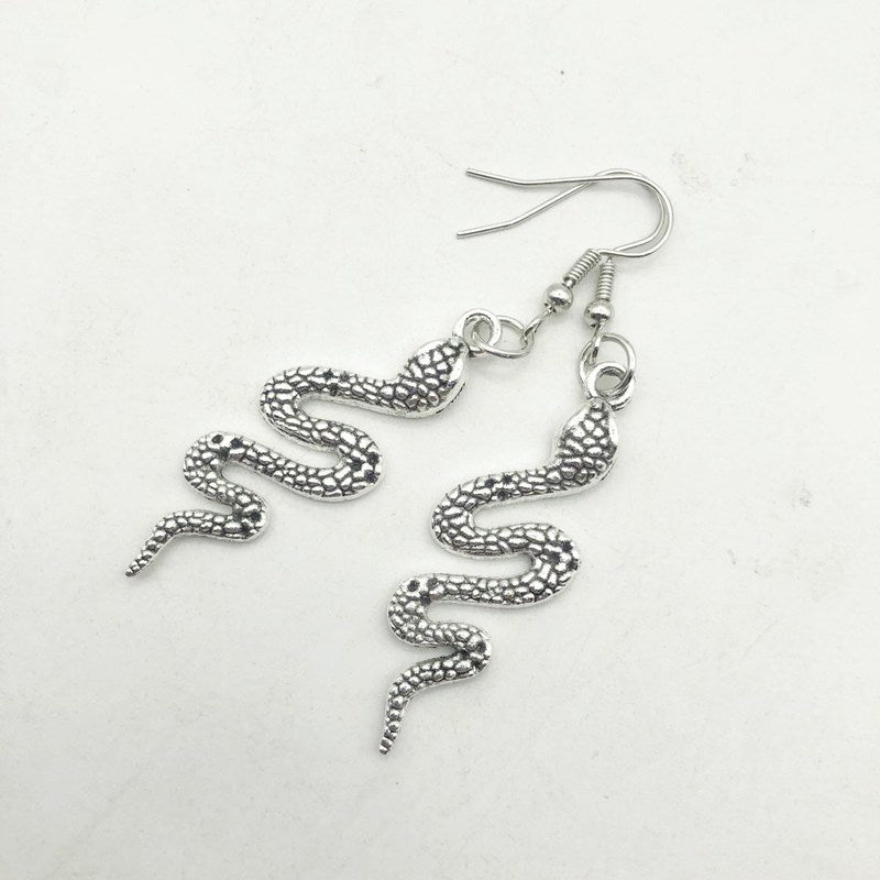 Silver Plates Snake Hoop Dangle Earrings