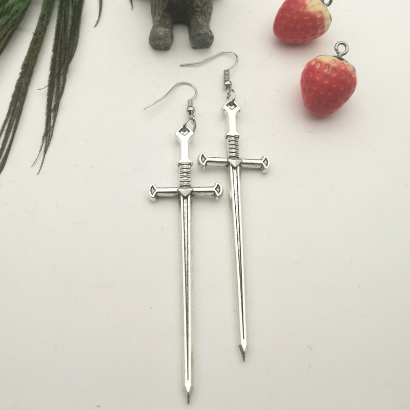 Sword Moon Dangle Earrings