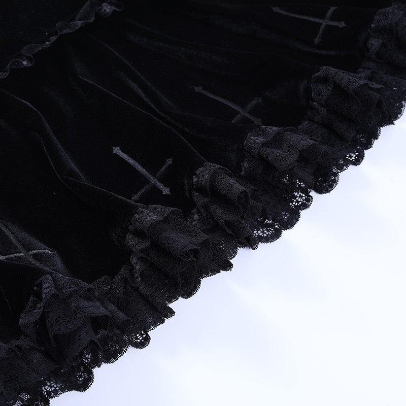 Cross Velvet Ruffled Mini Skirt