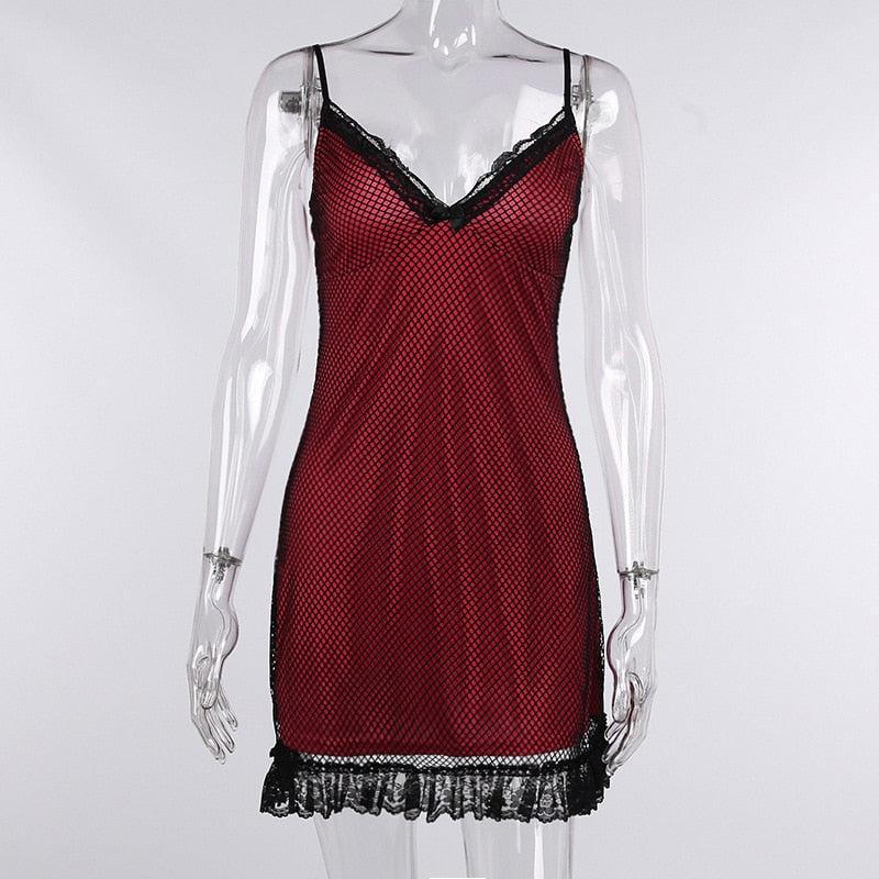 Red Mesh Mini Dress