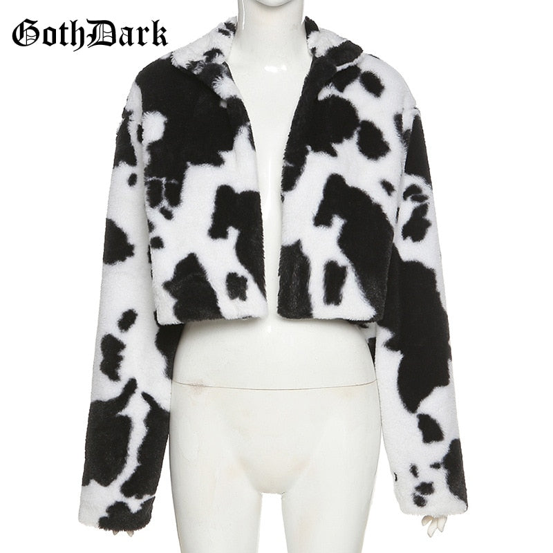 Faux Fur Jacket Cow Print