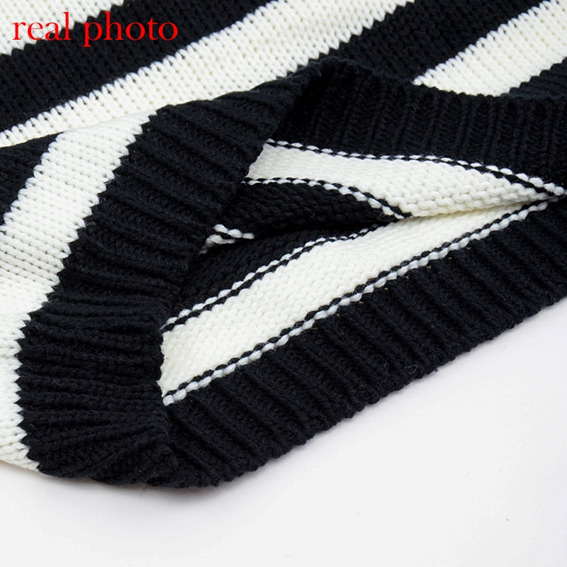 Black and White Striped Cropped Sweater