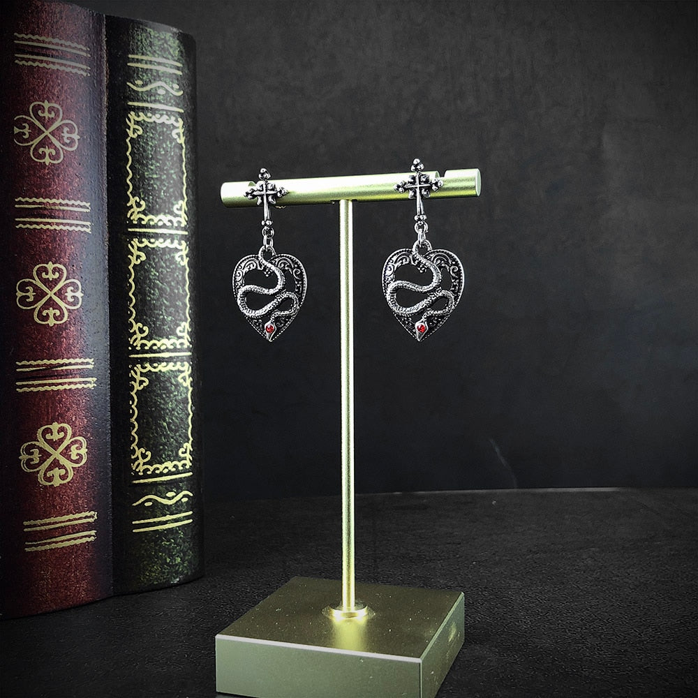 Silver Heart Snake Earrings