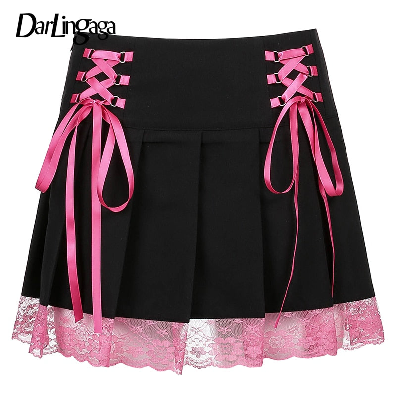 Pleated Lace Up Skirts