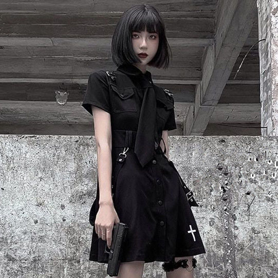 Pleated Dress with Tie