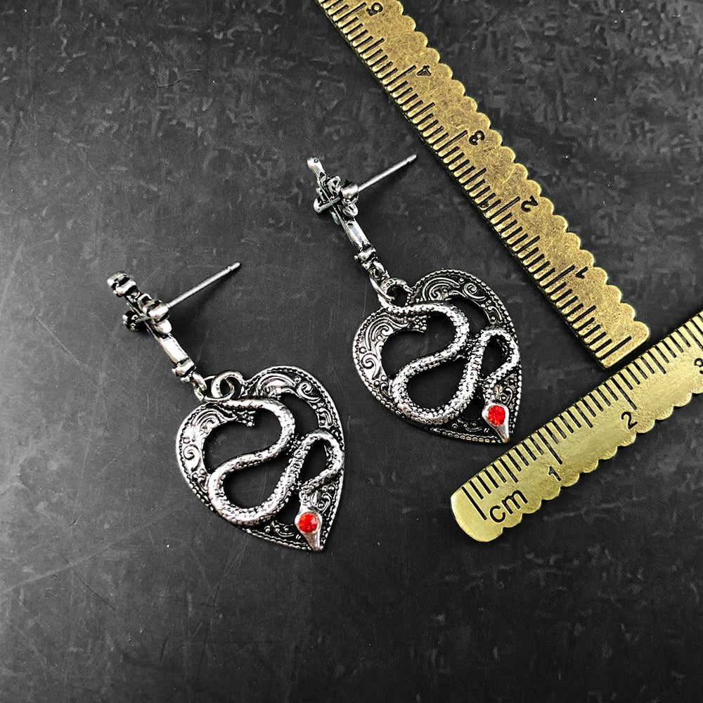 Silver Heart Snake Earrings