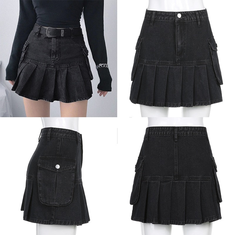 Pleated Denim Skirt