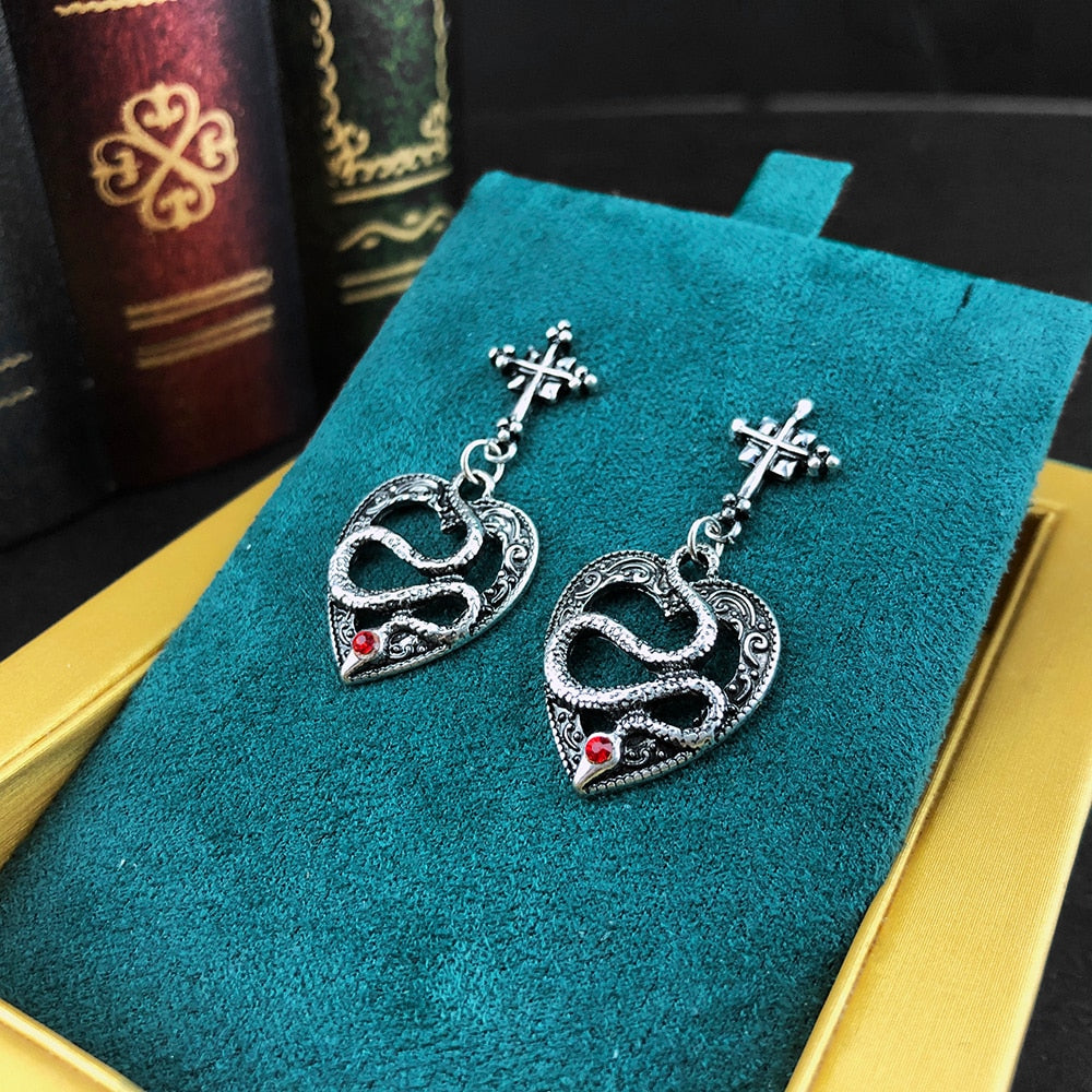 Silver Heart Snake Earrings