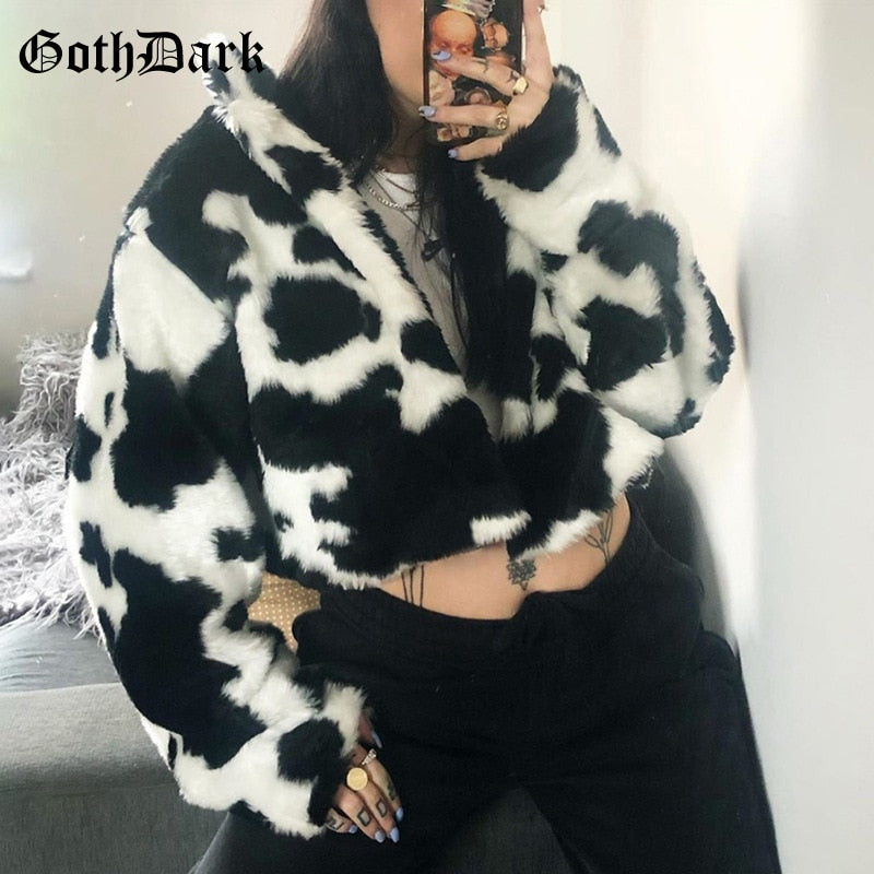 Faux Fur Jacket Cow Print