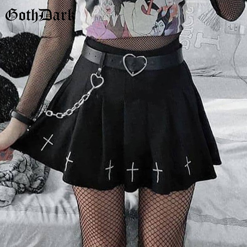 Cross Decal Pleated Skirt